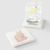 ピンク色の手描き可愛いバニー ストーンコースター (横)