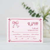 ピンク色の手描き縁ど弓とお洒落の結婚弓 出欠カード (スタンド正面)