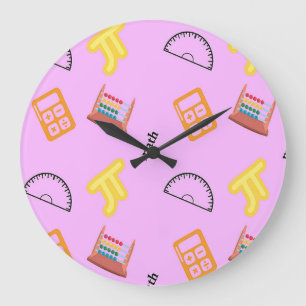 ピンク色の数式パターン ラージ壁時計