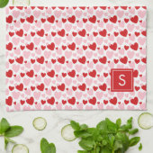 ピンク色の斑点のあるかわいいハートパタパーソナライズされたーン キッチンタオル (折り畳み)