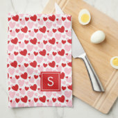 ピンク色の斑点のあるかわいいハートパタパーソナライズされたーン キッチンタオル (四つ折り)