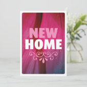 ピンク色の新しいホーム引っ越し祝いパーティーの招待 招待状 (スタンド正面)