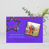 ピンク色の明るいネオンの10代の誕生日 招待状 (スタンド正面)