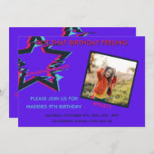 ピンク色の明るいネオンの10代の誕生日 招待状 (正面/裏面)