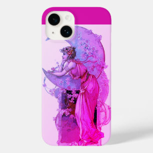 ピンク色の明るい赤紫色の花を持つ月の女性 Case-Mate iPhone 14ケース