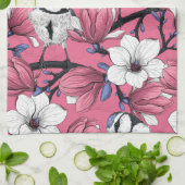 ピンク色の春の時間 キッチンタオル (折り畳み)