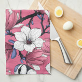 ピンク色の春の時間 キッチンタオル (四つ折り)