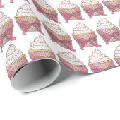 ピンク色の曇ったカップケーキケーキ結婚のバレンタインデー ラッピングペーパー (ロールコーナー)