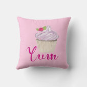 ピンク色の曇ったカップケーキユム! クッション (裏面)