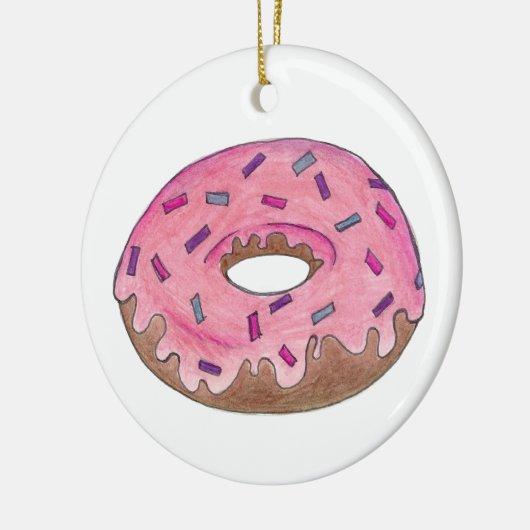 ピンク色の曇りドーナツにジャンクフードを振りかける セラミックオーナメント (左)