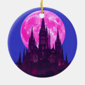 ピンク色の月ゴシック様式の大聖堂 セラミックオーナメント (裏面)