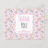 ピンク色の月星雲模様ありがとう ポストカード (正面)