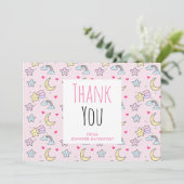 ピンク色の月・星・雲の模様ありがとう サンキューカード (スタンド正面)