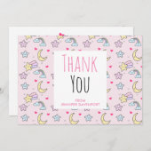 ピンク色の月・星・雲の模様ありがとう サンキューカード (正面/裏面)