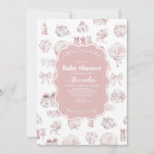 ピンク色の服トイルドジュエベイビーシャワー 招待状 (正面)