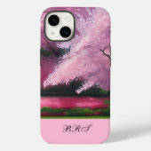 ピンク色の桜さくらんぼの花とイニシャル Case-Mate iPhoneケース (裏面)