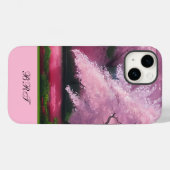 ピンク色の桜さくらんぼの花とイニシャル Case-Mate iPhoneケース (裏面 (横))