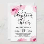 ピンク色の水彩バラの採用ベビーシャワー 招待状 (正面)