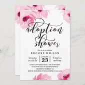 ピンク色の水彩バラの採用ベビーシャワー 招待状 (正面/裏面)