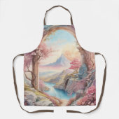 ピンク色の水彩ファンタジー風景 エプロン (正面)