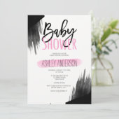 ピンク色の水彩ブラシスクリプトベビーシャワー 招待状 (スタンド正面)