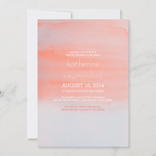 ピンク色の水彩モダンブライダルシャワー 招待状 (正面)
