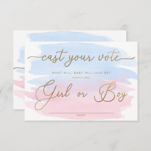 ピンク色の水彩性別が投票カードを明らかにする エンクロージャーカード (正面/裏面)