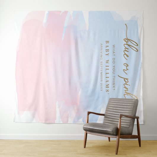 ピンク色の水彩性別の背景を表示 タペストリー (インサイチュ(横))