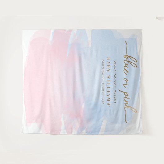 ピンク色の水彩性別の背景を表示 タペストリー (正面(横))