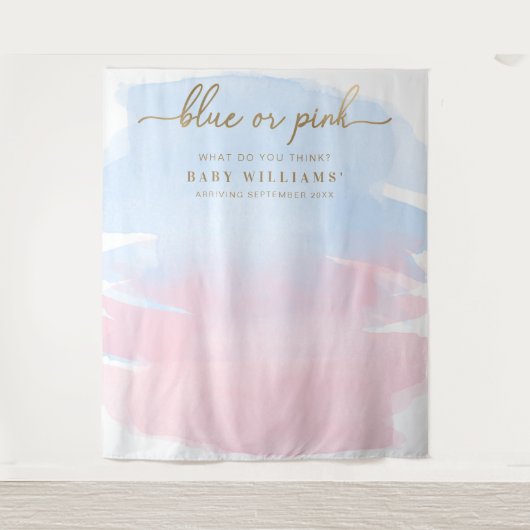 ピンク色の水彩性別の背景を表示 タペストリー (正面)