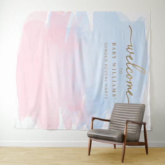 ピンク色の水彩性別の背景を表示 タペストリー (インサイチュ(横))