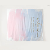 ピンク色の水彩性別の背景を表示 タペストリー (正面(横))