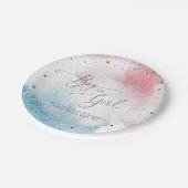 ピンク色の水彩性別リビールパーティー ペーパープレート (アングル)