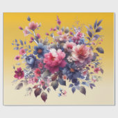 ピンク色の水彩抽象芸術花金ゴールド ラッピングペーパー (フラット)