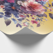 ピンク色の水彩抽象芸術花金ゴールド ラッピングペーパー (角)