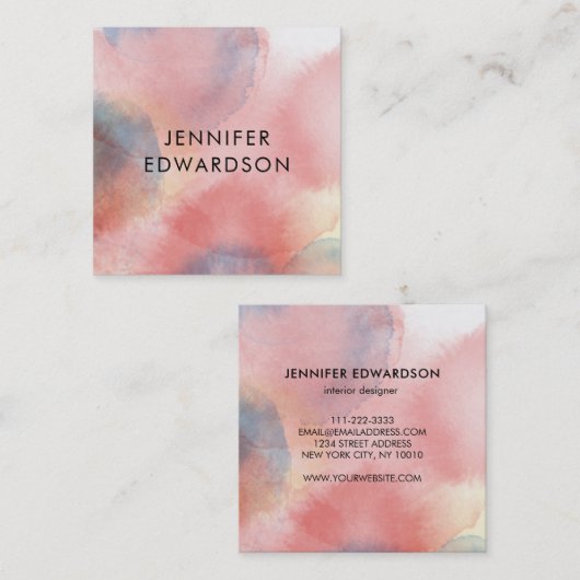 ピンク色の水彩画(ばちゃばちゃ)跳ねるスクエア名刺 スクエア名刺 (正面/裏面)
