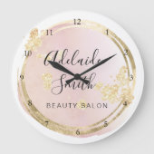 ピンク色の水彩画 ラージ壁時計 (正面)