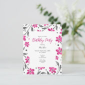 ピンク色の水彩花のパターン 招待状 (スタンド正面)