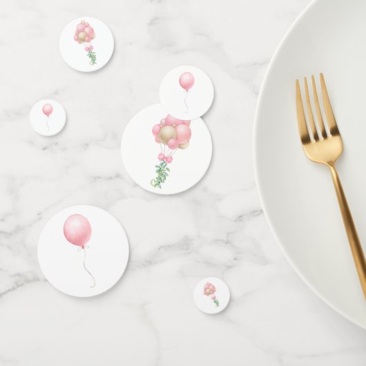 ピンク色の水彩風船 コンフェッティ (グループ)