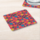 ピンク色の水玉模様で明るい黄色とオレンジ ペーパーコースター (アングル)
