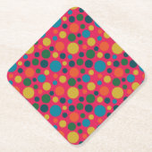 ピンク色の水玉模様で明るい黄色とオレンジ ペーパーコースター (正面)