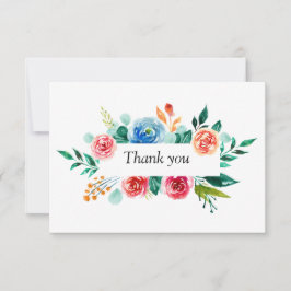 ピンク色の水色の花々緑結婚色 サンキューカード