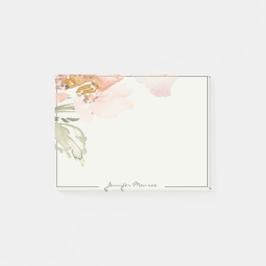 ピンク色の水色の花パーソナライズされた ポストイット (正面)