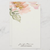 ピンク色の水色の花パーソナライズされた 便箋 (正面/裏面)