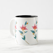 ピンク色の水色の花 ツートーンマグカップ (正面左)