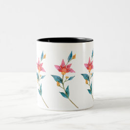 ピンク色の水色の花 ツートーンマグカップ
