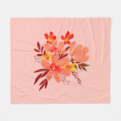 ピンク色の水色の花 フリースブランケット (正面(横))