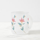 ピンク色の水色の花 フロストグラスマグカップ (正面右)