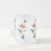 ピンク色の水色の花 フロストグラスマグカップ (正面左)