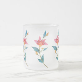 ピンク色の水色の花 フロストグラスマグカップ